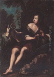 A Goatherd Seated By A Tree Playing A Pipe by Andrea Locatelli
