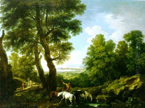 Extensive Landscape With A Peasant Watering Horses - view 1