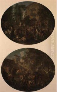 Peasants Revelling In A Farmyard by Andrea Locatelli
