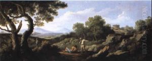 Paesaggio Con Figure E Citta In Lontananza