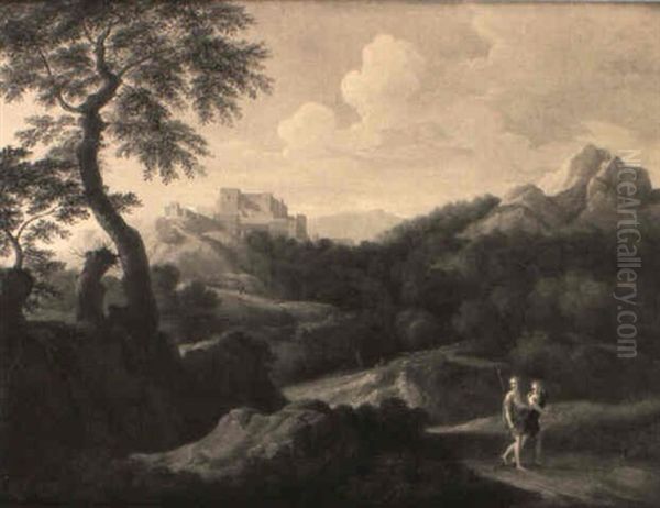 A Roman Landscape With Travellers On A Path - view 1