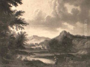 A Wooded Landscape With Travellers On A Path by Andrea Locatelli