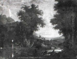 Wooded River Landscape With Figures Resting by Andrea Locatelli