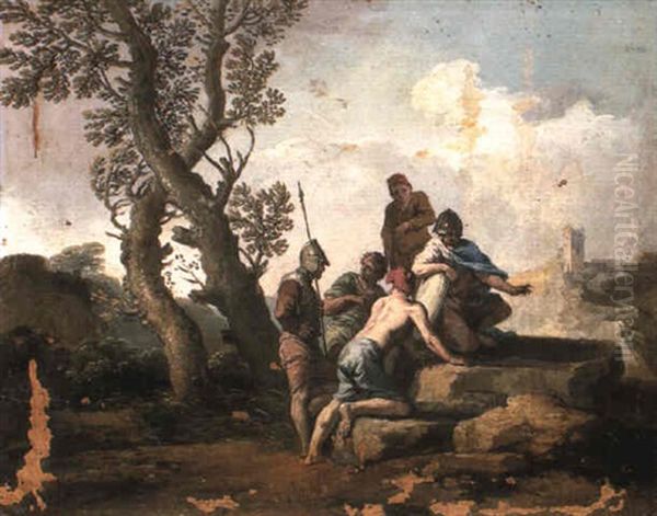 Soldiers And Travellers Conversing On The Bluff Of A Hill - view 1