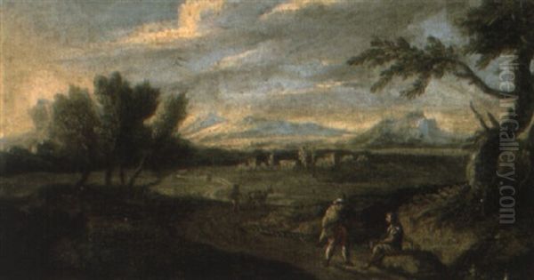 An Italianate Landscape With Travellers On A Track - view 1