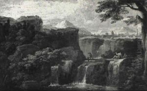 Paysage Montagneux Avec Personnages Pres D'une Cascade by Andrea Locatelli