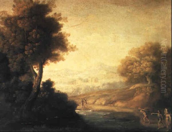 An Itaianate River Landscape With Peasants On A Track - view 1
