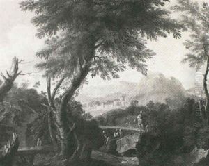 Peasants Resting On A Rocky Bank, Besides A River In A      Mountainous Landscape In The Roman Campagna