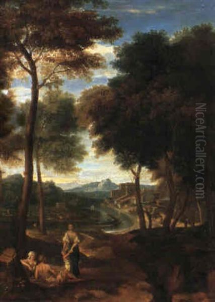 Italienische Flusslandschaft Mit Rastender Figurengruppe - view 1