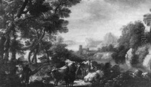 An Italianate Landscape With A Drover And Cattle On A Track