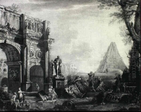 Capriccio With Classical Figures By The Arch Of Constantine, The Farnese Hercules And The Pyramid Of Cestius - view 1
