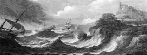 Ships Foundering In A Stormy Sea Off A Rocky Coast