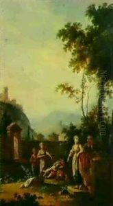 Italienische Landschaft Mit Figurenstaffage by Andrea Locatelli
