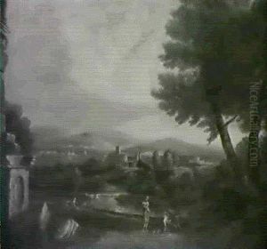 Travellers Conversing Before A Lake In The Roman Campagna by Andrea Locatelli