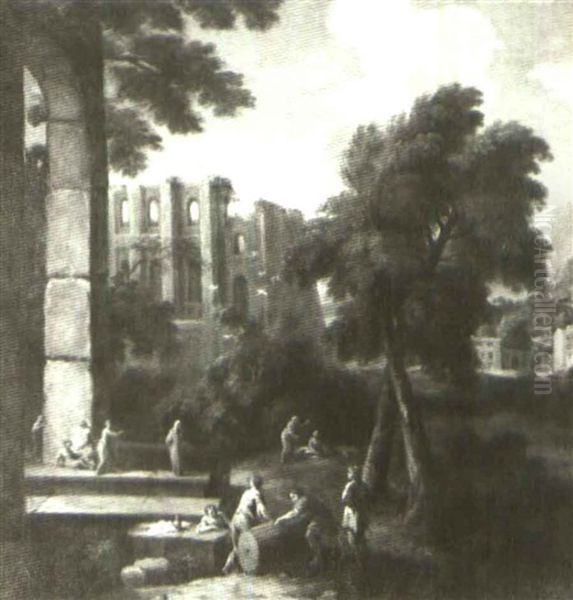 Figures In A Landscape With Classical Ruins - view 1