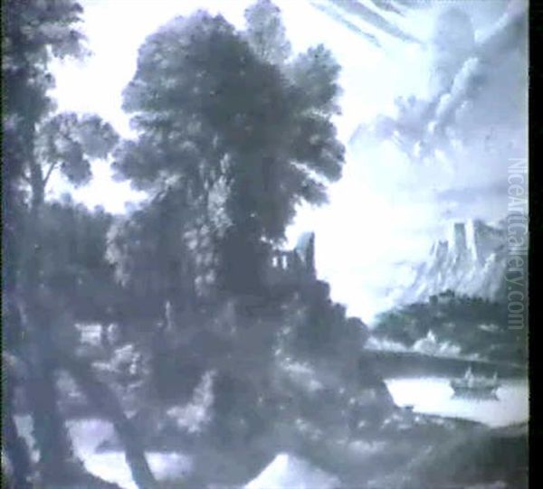 A Drover With Goats And Sheep In An Italianate Landscape - view 1