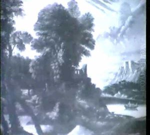 A Drover With Goats And Sheep In An Italianate Landscape