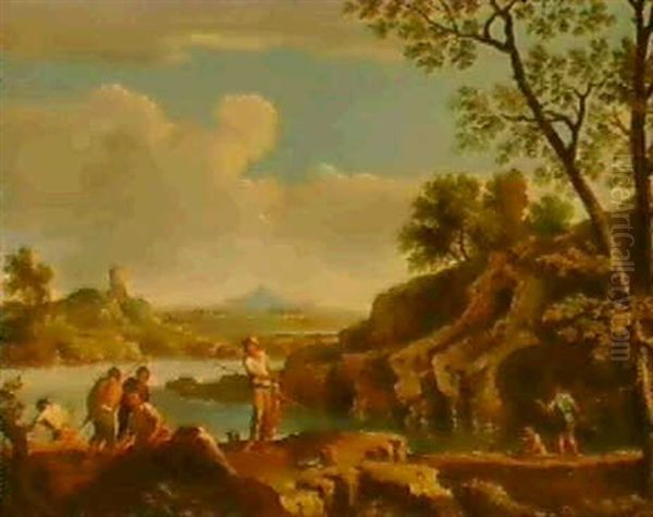 An Italianate River Landscape With Fisherman - view 1