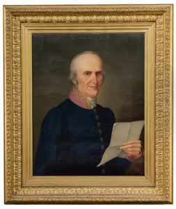 Portrait Des Koniglich Bayerischen Amtsrichters Johann Georg Henne (1773-1845) Als Bruststuck In Dunkelblauem Uniformrock. Portrait Der Antonie Henne, Geb. Leiner (gest. 1847) In Dunkelgrunem Kleid Als Halbfigur. Gegenstucke by Franz Sales Lochbihler