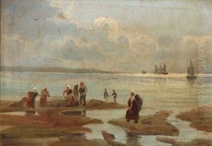 Fishwives And Fishermen Tending To Nets On The Beach Of Hornbaek, North Sealand Fishwives And Fishermen Tending To Nets On The Beach Of Hornbaek, North Sealand