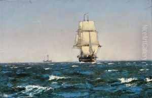 A Ship And A Steamer On The Sea