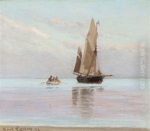 A Rowboat With Passengeres Sailing Away From A Ship