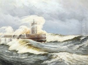 Stormy Day At Skagen With Waves Sweeping Over The Pier