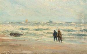 Fishermen On The Beach By Skagen by Carl Locher