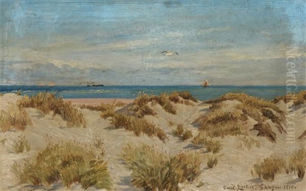 Coastal Scene From Skagen With Ships In The Background - view 1