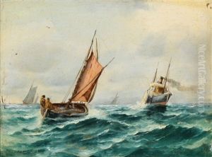 A Sailing Boat And A Paddle Steamer In Windy Weather by Carl Locher