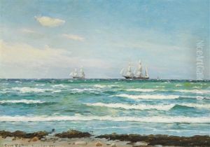 Summer Day With Sailing Ships Off The Coast by Carl Locher