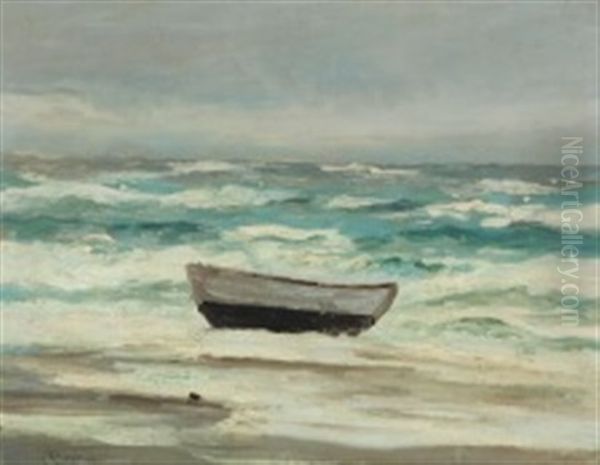 Coastal Scenery With Breaking Waves And A Boat On The Beach - view 1