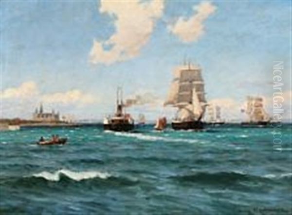 Sailing Ships And A Ferry Off Kronborg Castle, Elsinore - view 1