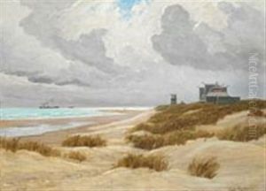 Windswept Sand Dunes At Grenen With The Old Skagen Seaside Hotel by Carl Locher