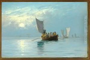 Fishing Boats Returning At Sunset by Carl Locher
