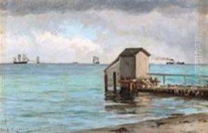 View From A Beach, In The Background The Island Of Hveen, Denmark by Carl Locher