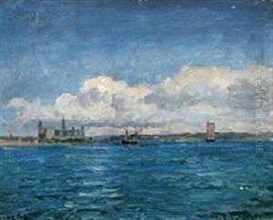 Sailing Ships Out Shore Kronborg Castle by Carl Locher