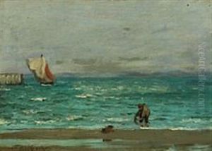 Costal Scenery With Fisherman by Carl Locher