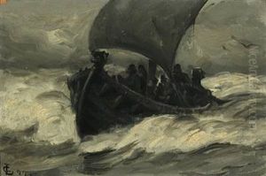 Viking Ship With Fishermen Sailing Through The Surf Viking Ship With Fishermen Sailing Through The Surf