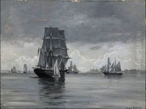 Seascape With Numerous Sailing Ships Off Kronborg by Carl Locher