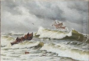 The Lifeboat Leaving The Shore by Carl Locher