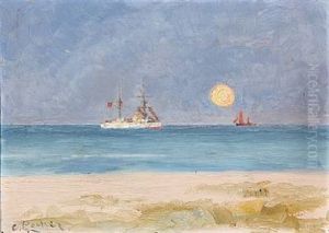 Maaneopgang. Skagen. Sonderstrand by Carl Locher