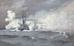 Navy Warships In Convoy by Carl Locher