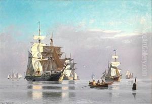 Calm Day On The Sea With Several Ships At Anchor Calm Day On The Sea With Several Ships At Anchor