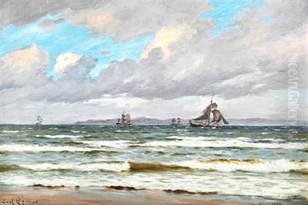 I Sundet Ud For Dronningmollen. Stiv Kuling Af Nordvest; Fiskerbaade Krydse Ud Til Garnene - view 1