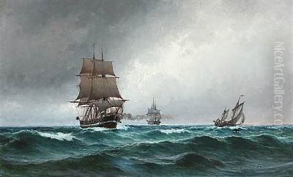 Quiet Evening In The North Sea With The Frigate "jylland" Surrounded By Ships - view 1