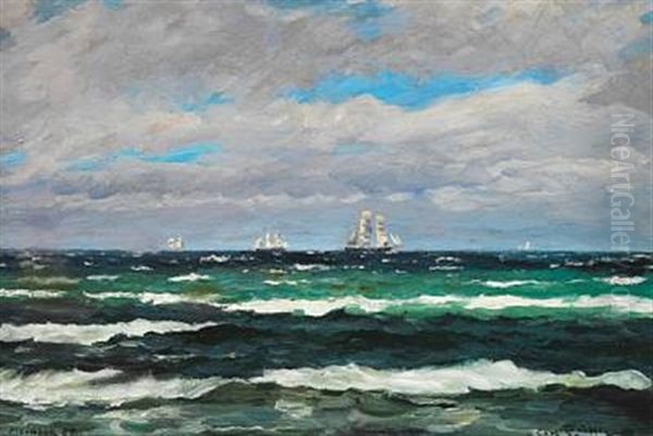 Clear Summer Day With Ships Off Hornbaek, Brisk Wind - view 1