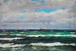 Clear Summer Day With Ships Off Hornbaek, Brisk Wind