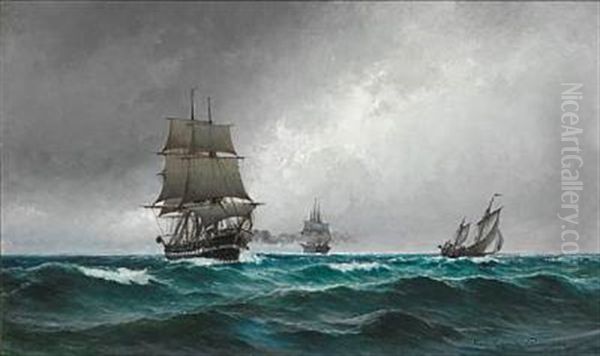 Quiet Evening In The North Sea With The Frigate Jylland Surrounded By Ships - view 1