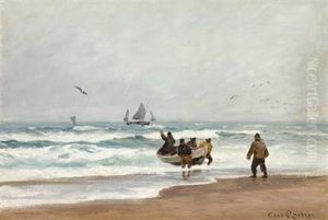 Fishermen On The Beach by Carl Locher